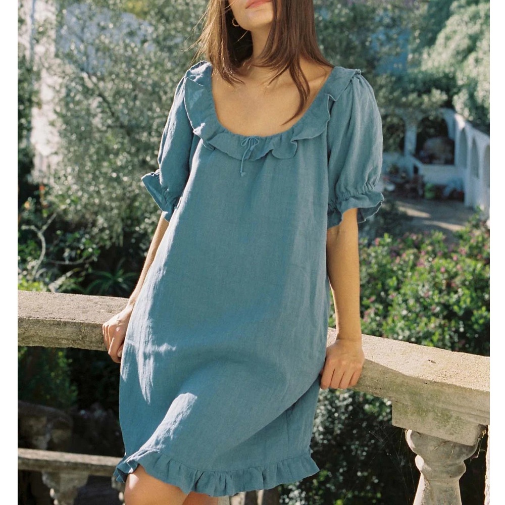 Blue Ruffle Sleeve Mini Dress - Unbranded